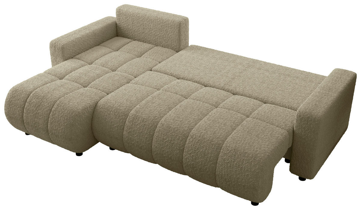 ECKSOFA Beige Bouclé Zierkissen, Rückenkissen, Bettkasten, Schlaffunktion, Rücken echt, Liegefläche im Originalstoff  - Beige/Schwarz, MODERN, Kunststoff/Textil (150/240cm) - Carryhome