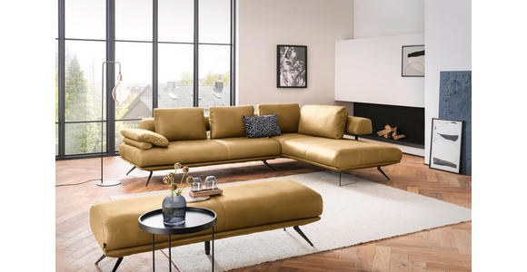 ECKSOFA in Echtleder Currygelb 305/231 cm - Currygelb/Schwarz, Design, Leder/Metall (305/231cm) - Dieter Knoll