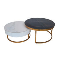 COUCHTISCHSET in Metall, Stein, Holzwerkstoff 70-80/70-80/31-39 cm  - Goldfarben/Schwarz, Design, Holzwerkstoff/Stein (70-80/70-80/31-39cm) - Modante