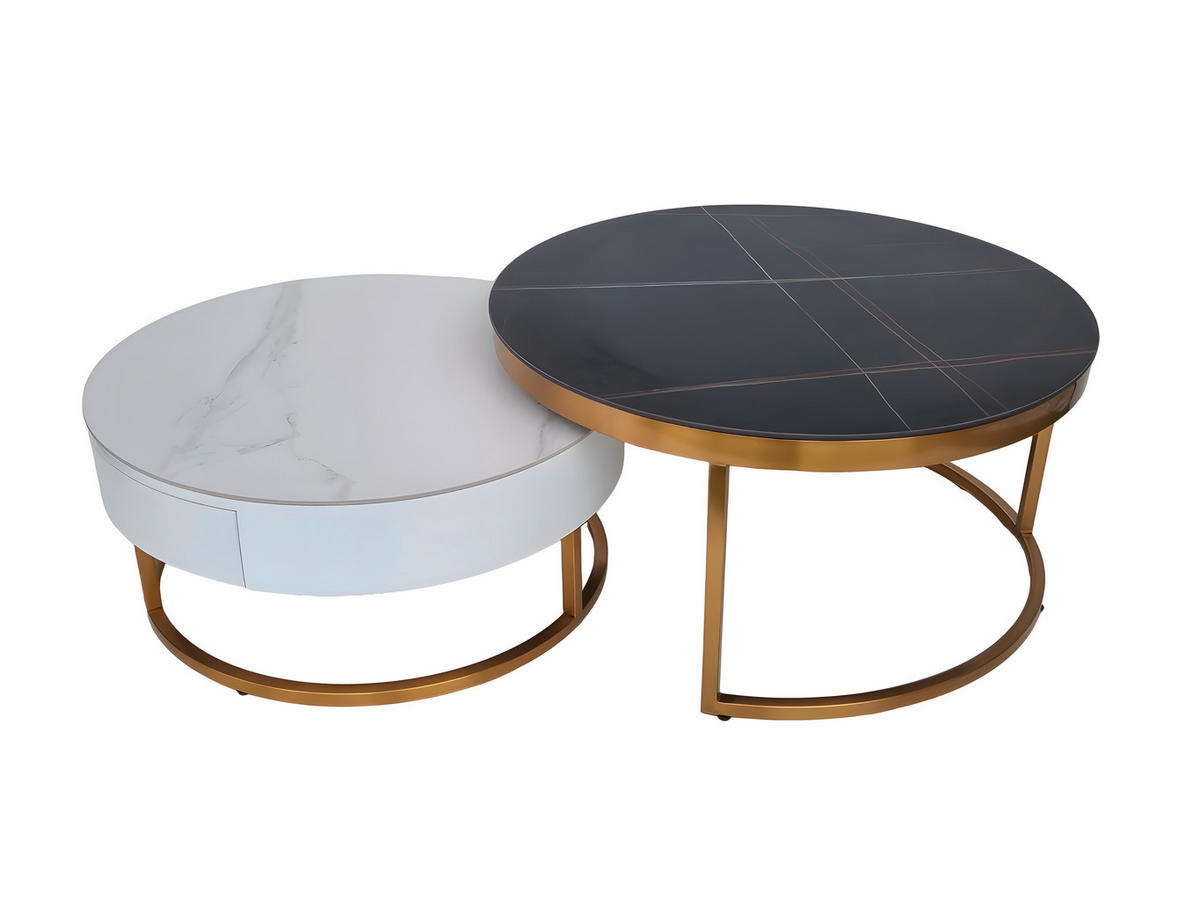 COUCHTISCHSET in Metall, Stein, Holzwerkstoff 70-80/70-80/31-39 cm  - Goldfarben/Schwarz, Design, Holzwerkstoff/Stein (70-80/70-80/31-39cm) - Modante