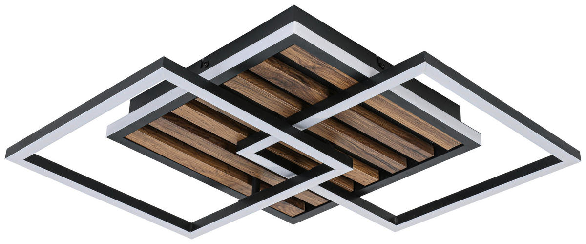 STROPNA SVETILKA 45/45/9,5 cm   - črna/barve hrasta, Trend, kovina/umetna masa (45/45/9,5cm) - Novel