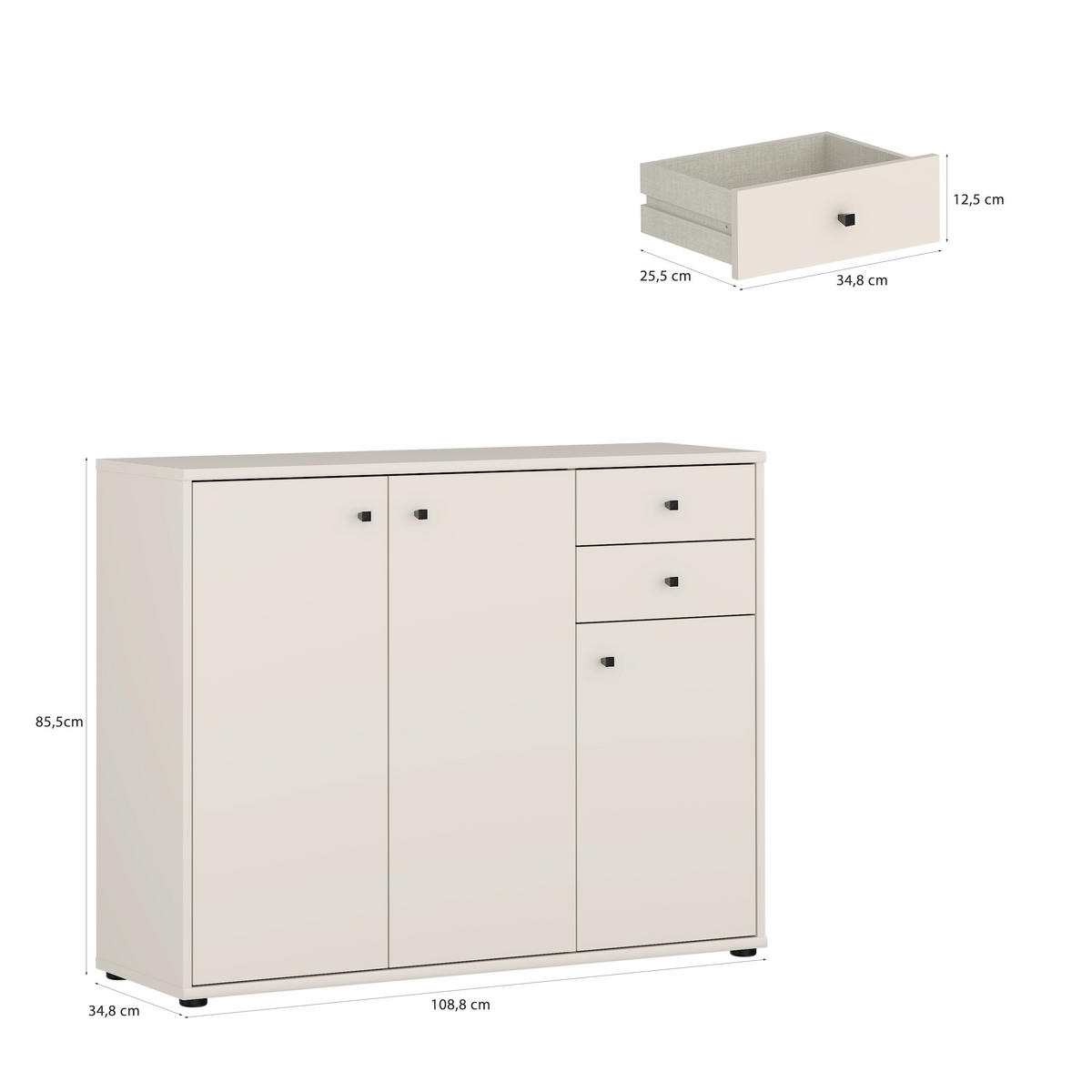 KOMMODE , 108,8/85,5/34,8 cm, 2 Schublade(n)  - Sandfarben/Schwarz, Design, Holzwerkstoff/Kunststoff (108,8/85,5/34,8cm)