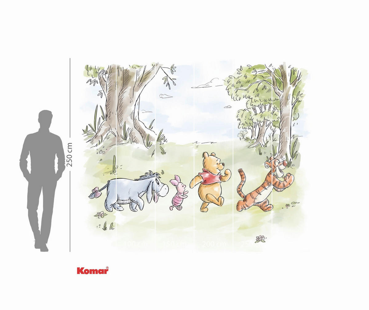 FOTOTAPETE WINNIE THE POOH WALK  - Naturfarben, Design, Textil (300/250cm) - Disney
