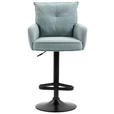 BARHOCKER Cord Schwarz, Hellblau Eisen Stoffauswahl, Sitzfläche 360° drehbar, inklusive Armlehnen  - Schwarz/Hellblau, Design, Textil/Metall (54/98-120/58cm) - Novel