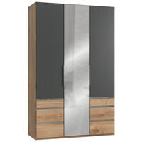 DREHTÜRENSCHRANK 150/236/58 cm 3-türig Graphitfarben, Eichefarben  - Chromfarben/Eichefarben, MODERN, Holzwerkstoff (150/236/58cm) - MID.YOU