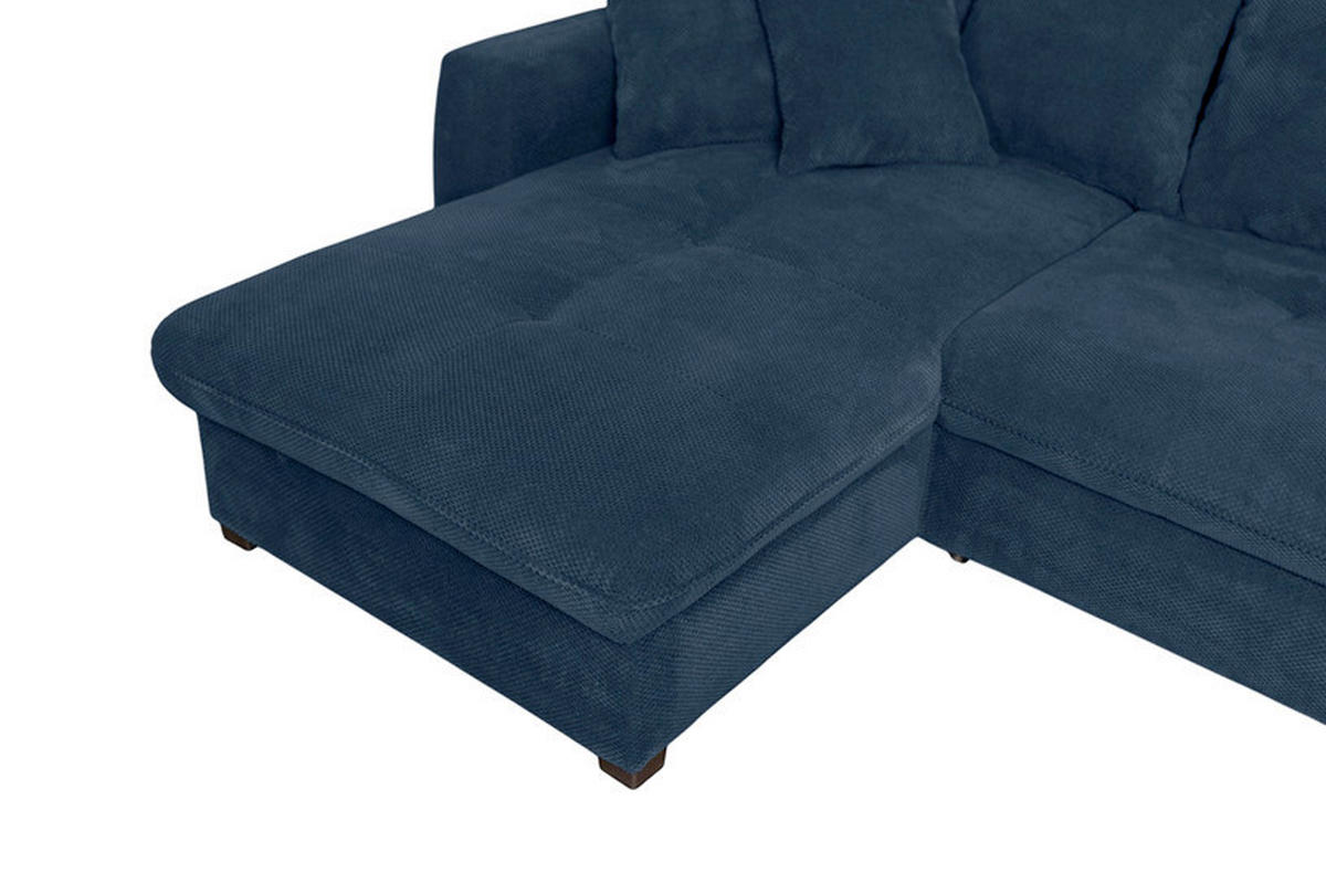ECKSOFA LORENZO Dunkelblau Struktur Liegefläche im Originalstoff  - Schwarz/Dunkelblau, Design, Textil/Metall (188/302cm) - P & B