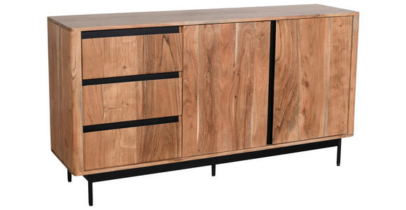 SIDEBOARD Akazie massiv Schwarz, Akaziefarben Einlegeböden  - Schwarz/Akaziefarben, Natur, Holz/Holzwerkstoff (150/80/40cm) - Carryhome