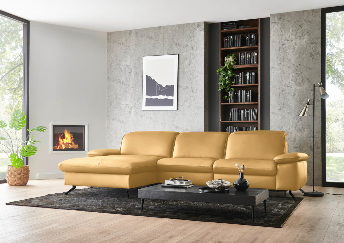 ECKSOFA  Echtleder Gelb  - Gelb/Schwarz, Design, Leder/Metall (169/307cm) - Beldomo Premium