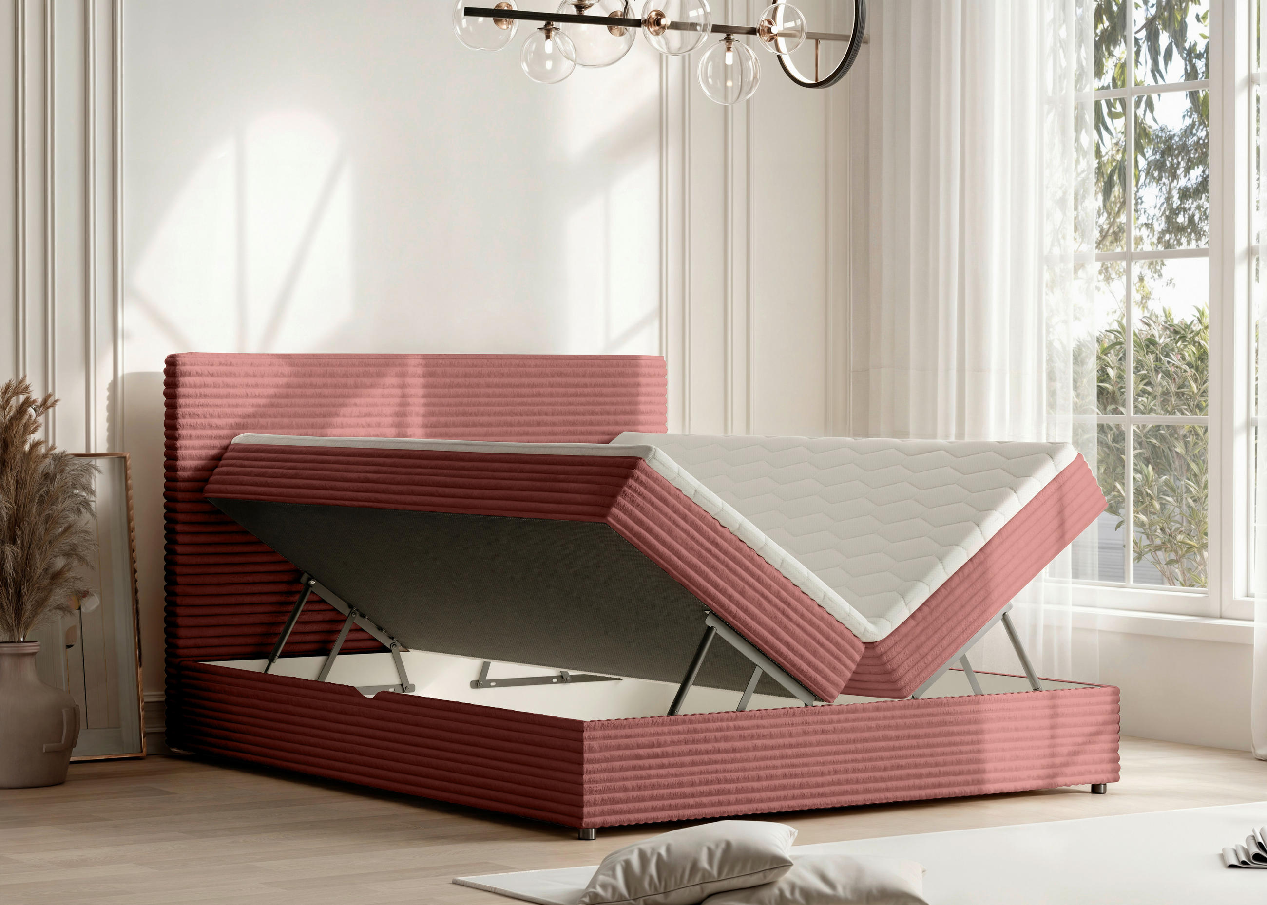 BOXBETT 140/200 cm  in Altrosa  - Schwarz/Altrosa, Trend, Kunststoff/Textil (140/200cm) - Boxxx