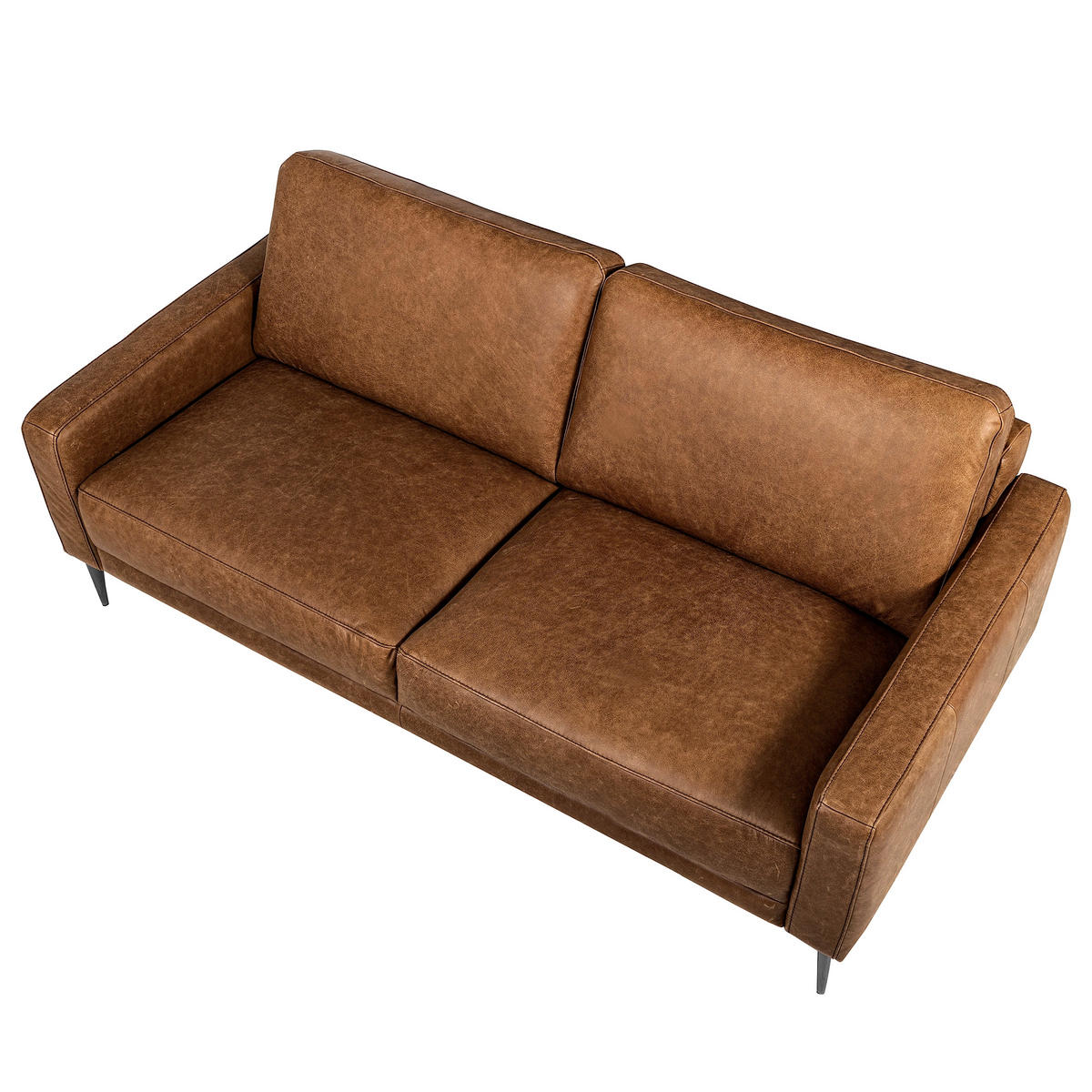2-SITZER-SOFA SPRING in Lederlook Echtleder Braun  - Schwarzchrom/Braun, Design, Leder/Textil (157/85/92cm) - Livetastic
