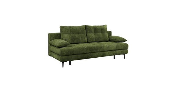 SCHLAFSOFA Chenille Olivgrün Rückenkissen, Armlehnenkissen, Bettkasten, Schlaffunktion, Rücken echt  - Schwarz/Olivgrün, KONVENTIONELL, Textil/Metall (203/94/96cm) - Carryhome