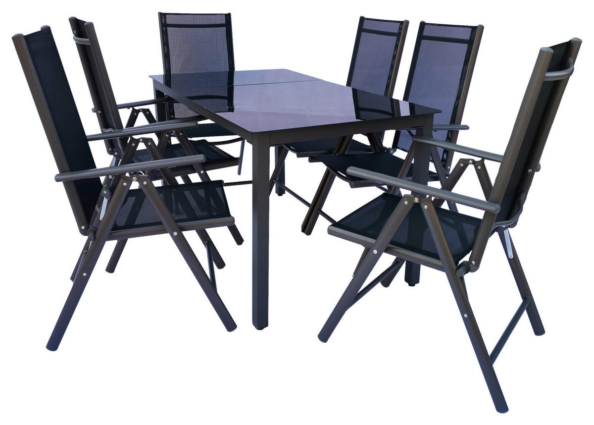 GARTENGARNITUR 7-teilig Aluminium  - Schwarz, Basics, Metall (140/73/80cm) - MID.YOU