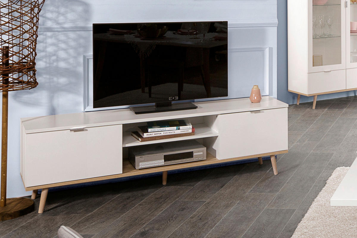 KOMODA POD TELEVIZI, bílá, Sonoma dub, 160/50/40 cm - bílá/barvy dubu, Konvenční, kov/dřevo (160/50/40cm) - MID.YOU