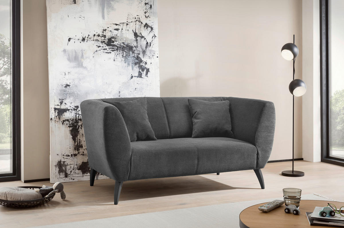 2-SITZER-SOFA in Cord Grau  - Schwarz/Grau, Modern, Holz/Textil (172/83/88cm) - MID.YOU
