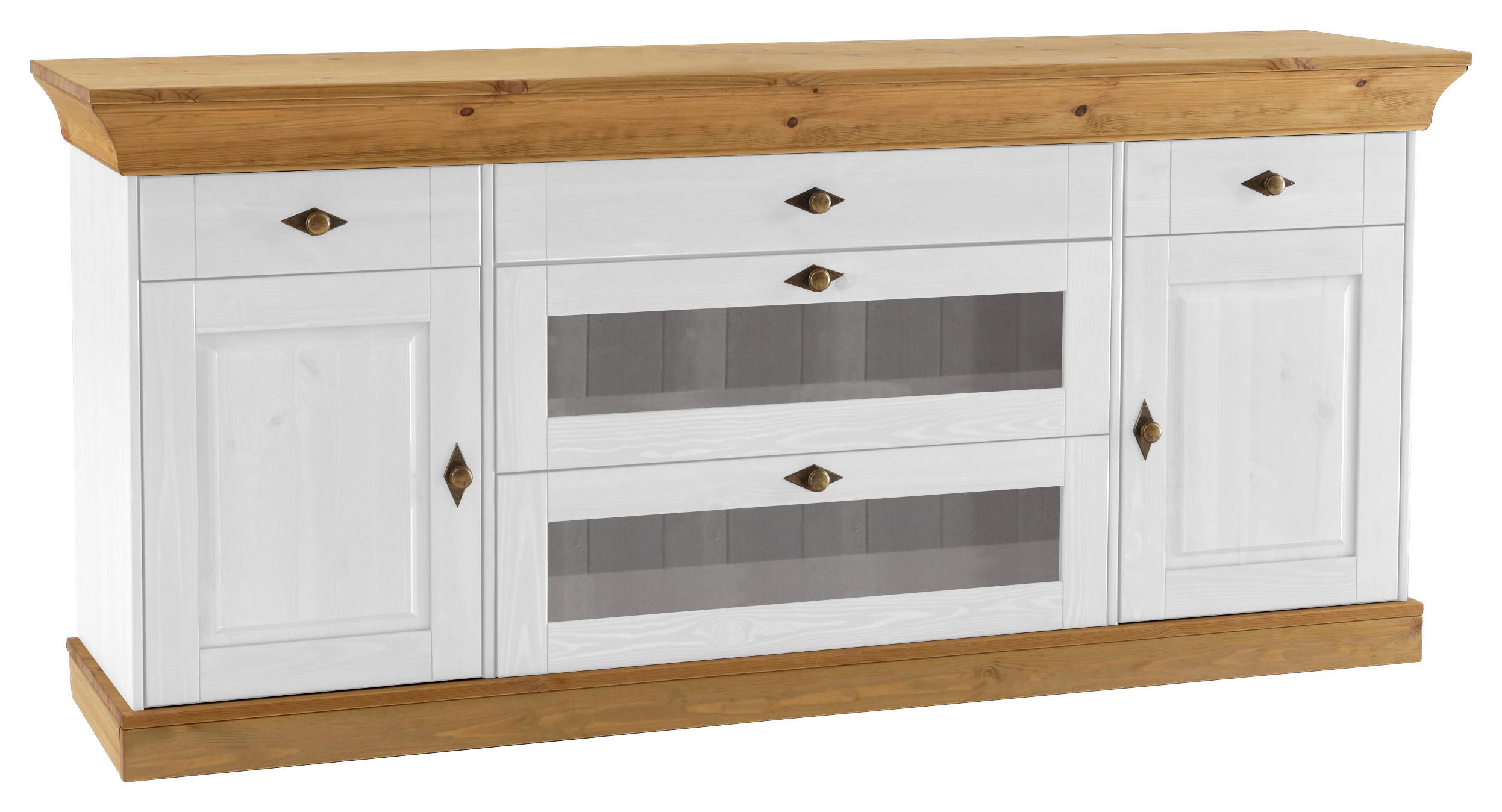SIDEBOARD  185/85/45 cm 5 Schublade(n)  - Laugenfarbig/Weiß, ROMANTIK / LANDHAUS, Glas/Holz (185/85/45cm) - Boxxx