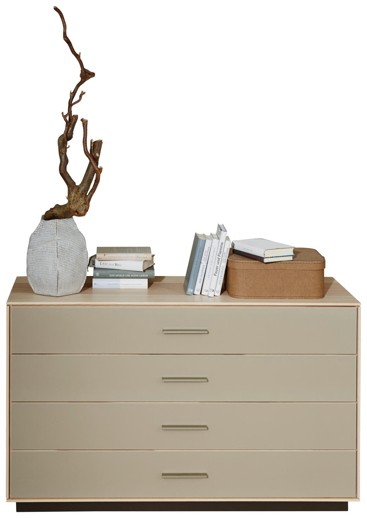 KOMMODE  in 127,2/76,2/44 cm  - Taupe/Eschefarben, Design, Glas/Holz (127,2/76,2/44cm) - Valdera