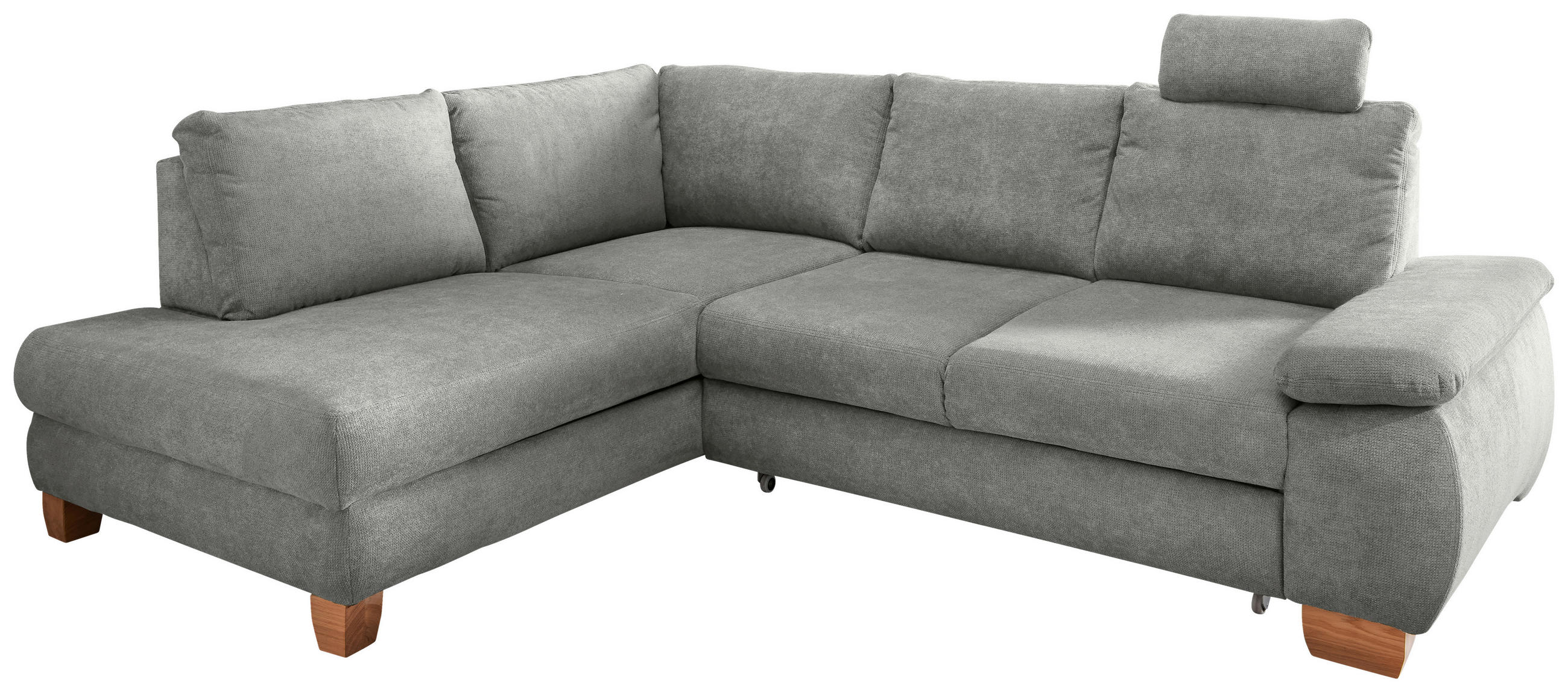 ECKSCHLAFSOFA Chenille Hellgrau  - Wildeiche/Hellgrau, Modern, Holz/Textil (206/261cm) - Livetastic