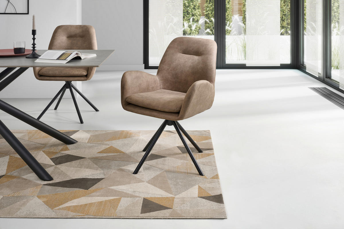 ARMLEHNSTUHL  Sitzfläche 360° drehbar, inklusive Armlehnen Webstoff  - Schwarz/Braun, Basics, Textil/Metall (60.5/88/62cm) - MID.YOU