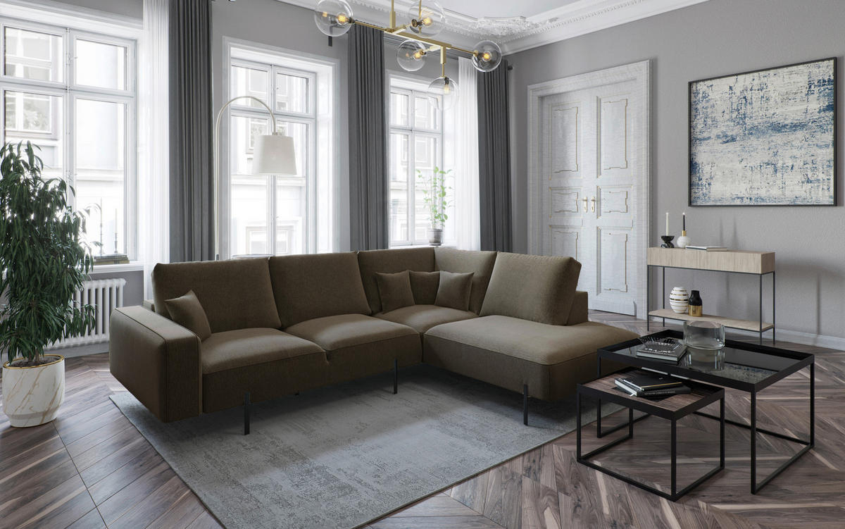 HÖRNSOFFA i flatväv brun  - brun/svart, Design, metall/textil (280/223/223cm) - Livetastic
