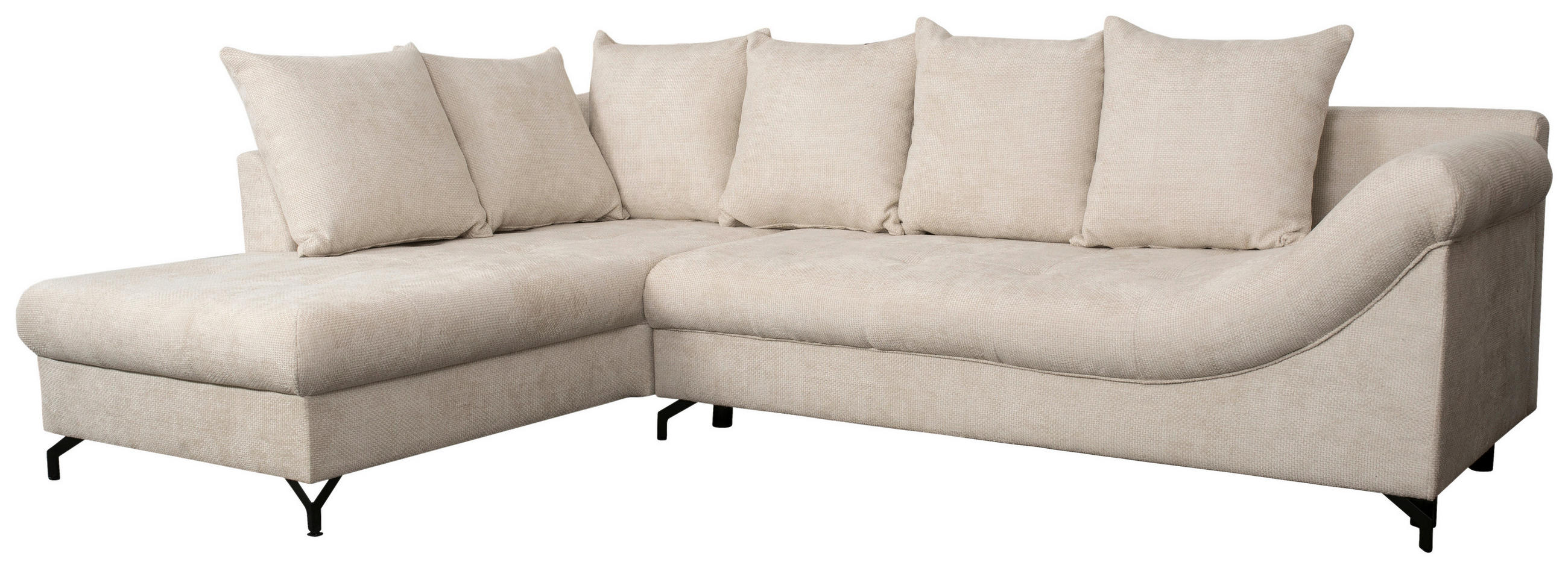 ECKSOFA in Struktur Creme  - Creme/Schwarz, KONVENTIONELL, Textil/Metall (194/247cm) - Carryhome