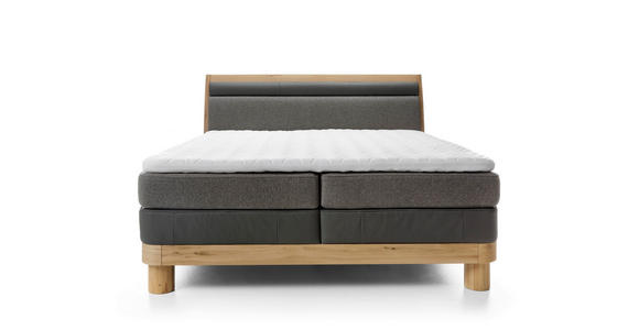 BOXSPRINGBETT 180/200 cm  in Taupe, Eichefarben, Dunkelgrau  - Taupe/Eichefarben, KONVENTIONELL, Leder/Holz (180/200cm) - Valnatura