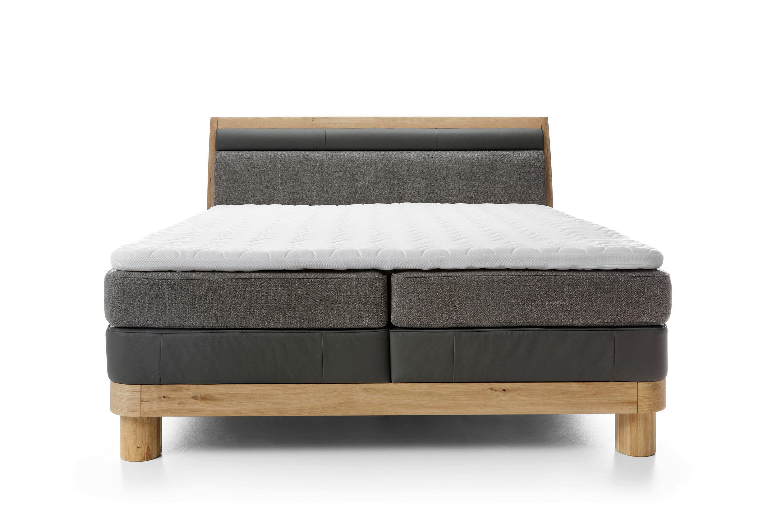 BOXSPRINGBETT 180/200 cm  in Taupe, Eichefarben, Dunkelgrau  - Taupe/Eichefarben, KONVENTIONELL, Leder/Holz (180/200cm) - Valnatura