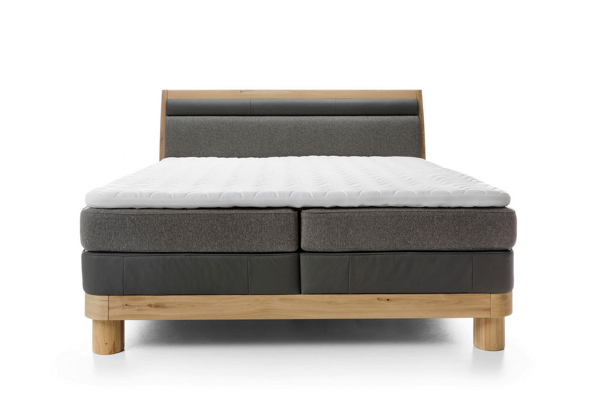 BOXSPRINGBETT 180/200 cm  in Taupe, Eichefarben, Dunkelgrau  - Taupe/Eichefarben, KONVENTIONELL, Leder/Holz (180/200cm) - Valnatura