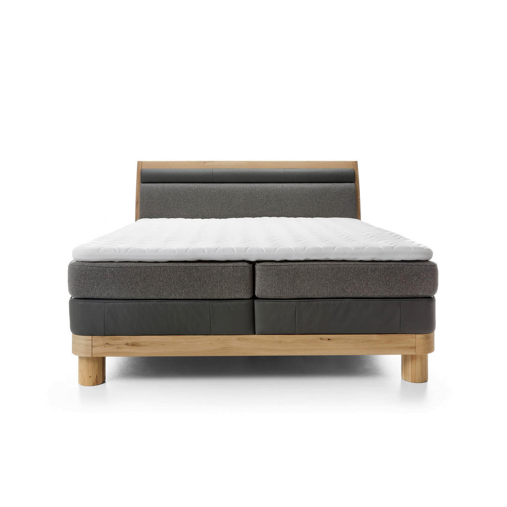 Thumbnail - Valnatura Boxspringbett, Taupe, Eiche, Dunkelgrau, Textil, Echtleder, Rindleder, Eiche, massiv, H3, 7-Zonen, Höhe ca. 17...