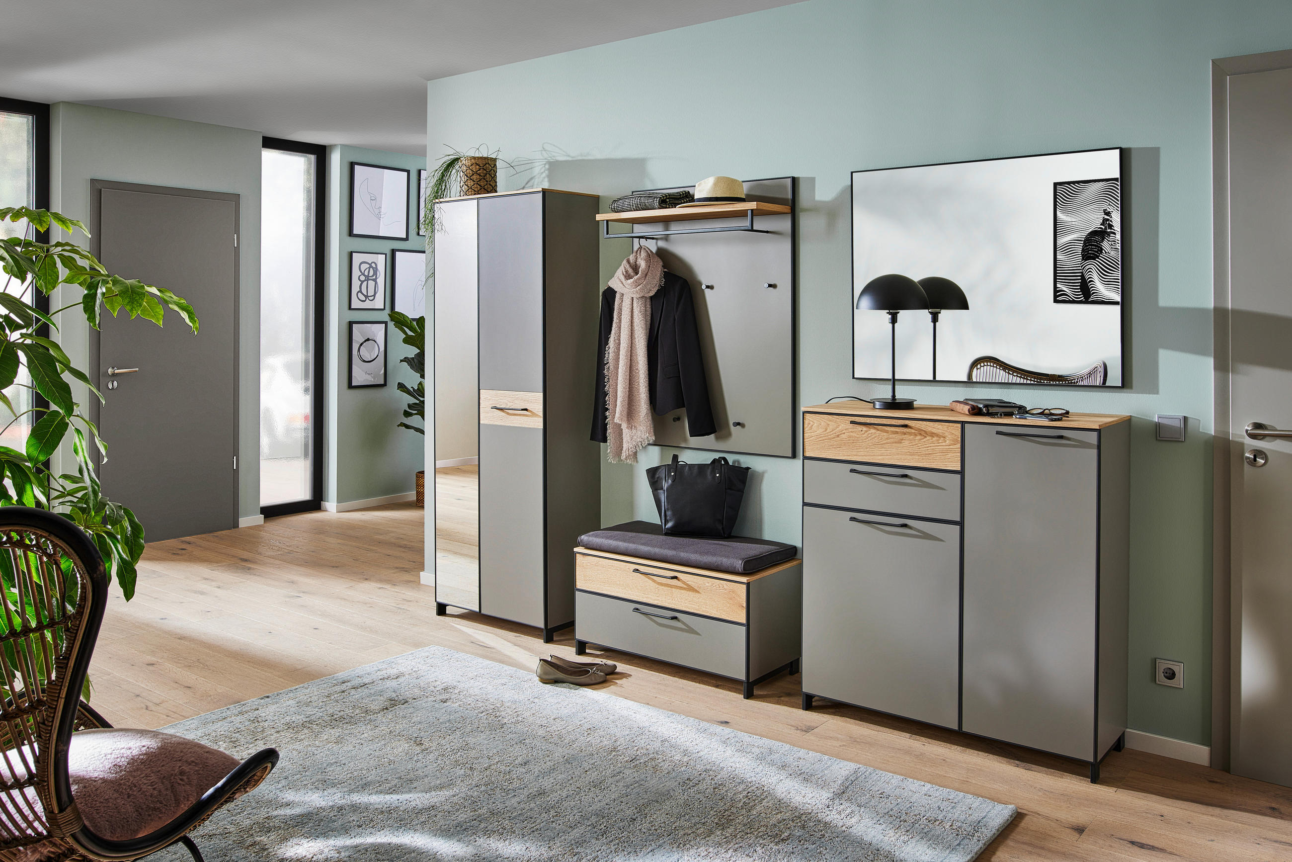 GARDEROBENBANK massiv Anthrazit, Eichefarben, Fango  - Wildeiche/Fango, Design, Metall (84/44/40cm) - Dieter Knoll