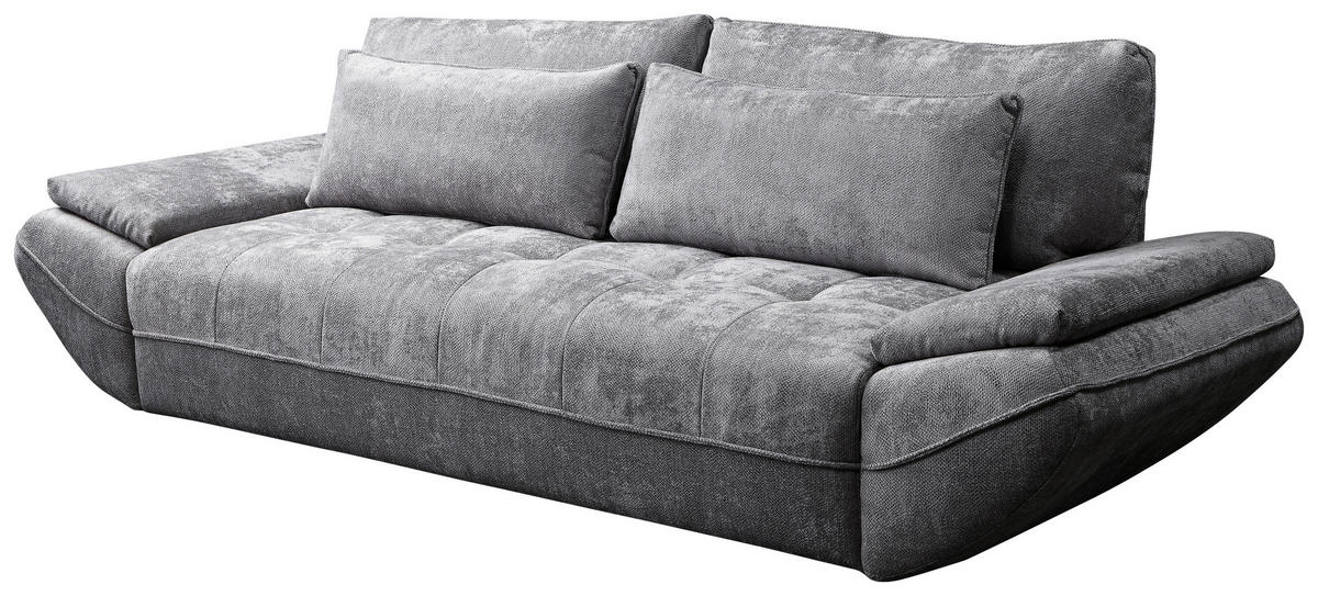 SCHLAFSOFA ELMA Struktur Dunkelgrau  inkl. Rückenkissen, Nierenkissen, Armlehnenkissen, Rücken echt  - Dunkelgrau/Schwarz, KONVENTIONELL, Holz/Kunststoff (280/73-93/107cm) - Livetastic