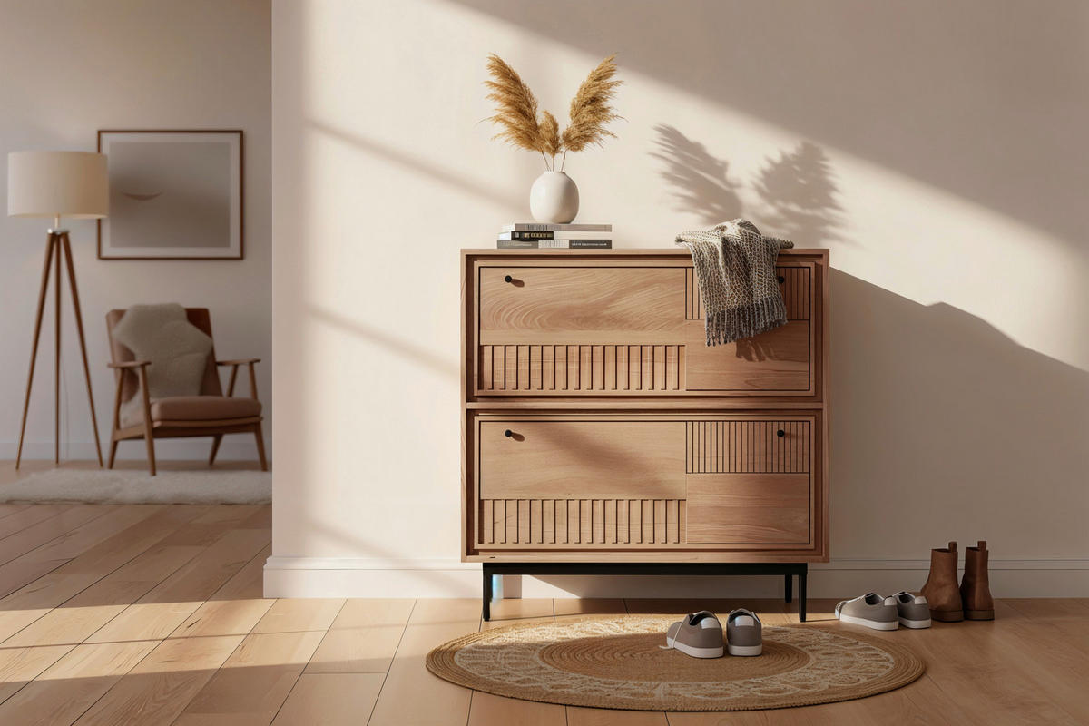 SCHUHSCHRANK Mangoholz massiv Naturfarben, Schwarz  - Schwarz/Naturfarben, Design, Holz/Metall (85/90/40cm) - MID.YOU