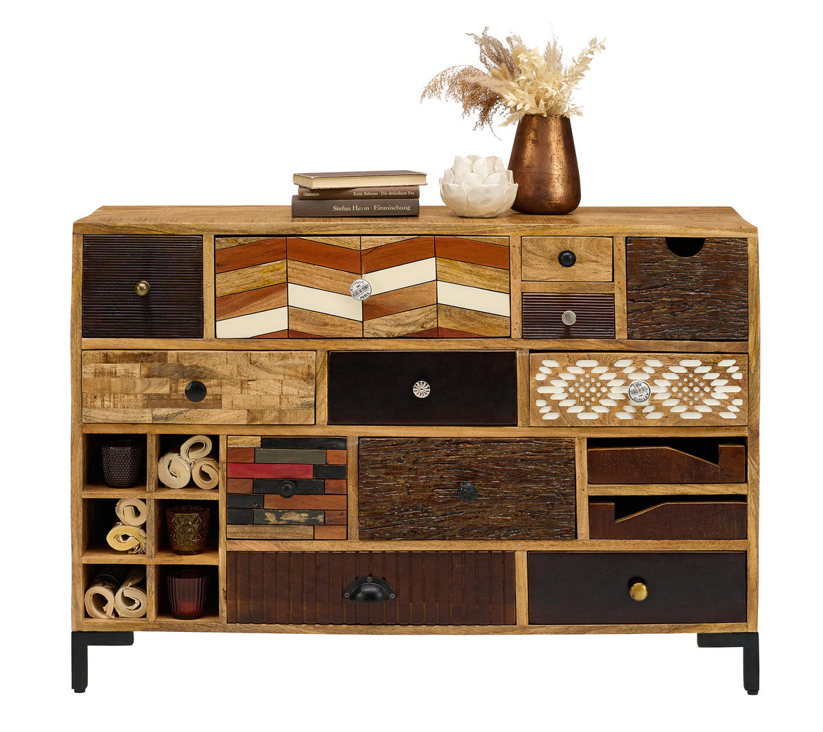 KOMMODE 115/80/35 cm  in Braun, Multicolor, Naturfarben, Akaziefarben  - Multicolor/Schwarz, Lifestyle, Keramik/Holz (115/80/35cm) - Landscape