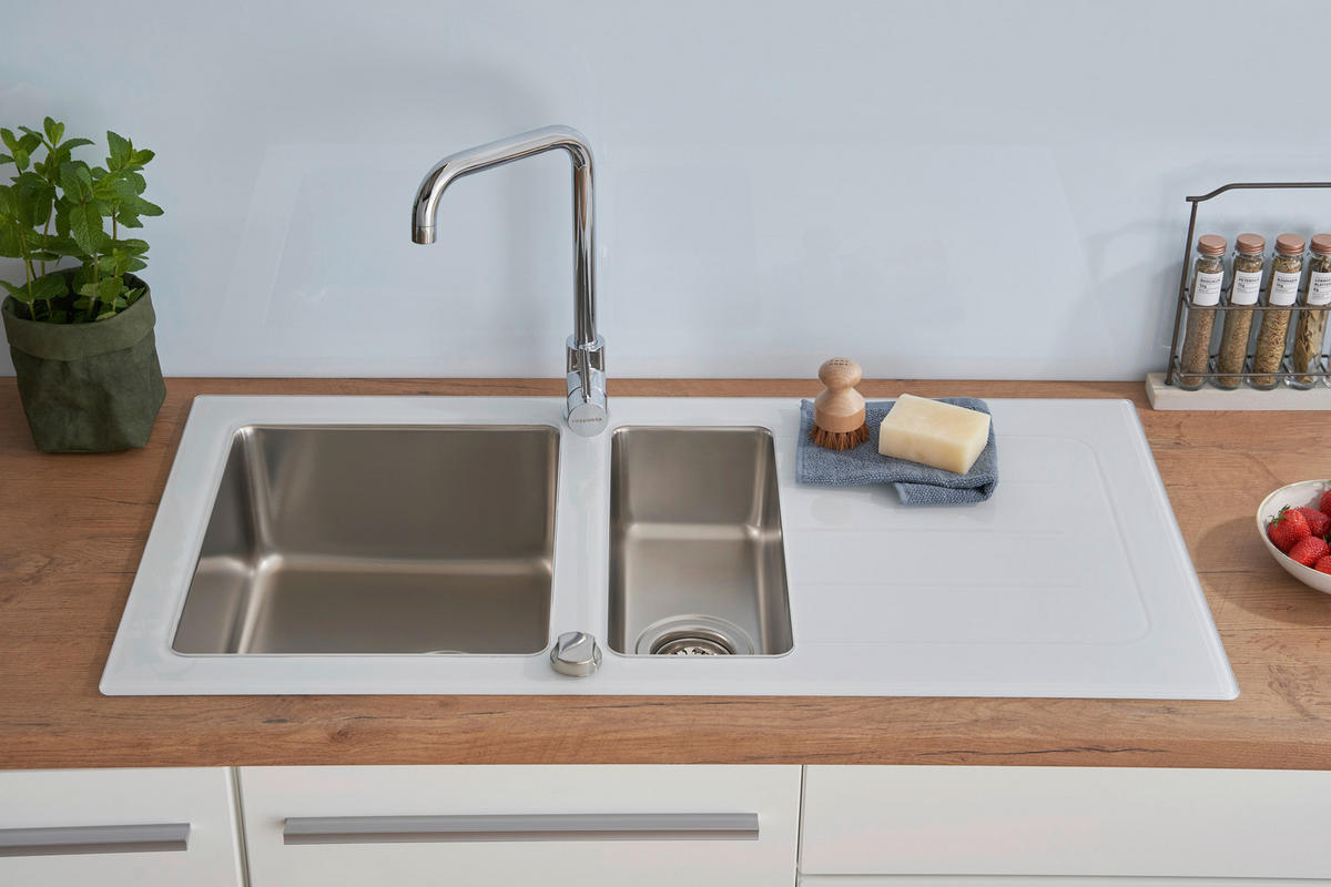 SPÜLE 1720NEWYORK100X50W  - Weiß, Trend, Glas/Metall (100/21/50cm) - Respekta