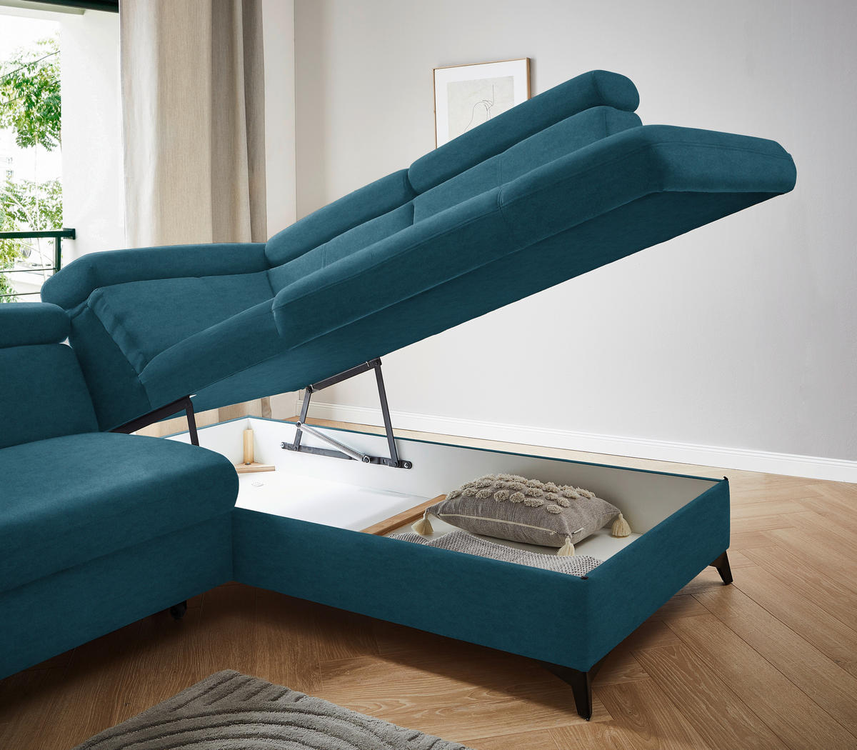 ECKSOFA in Mikrofaser Blau  - Blau/Schwarz, Design, Textil/Metall (260/203cm) - Stylife