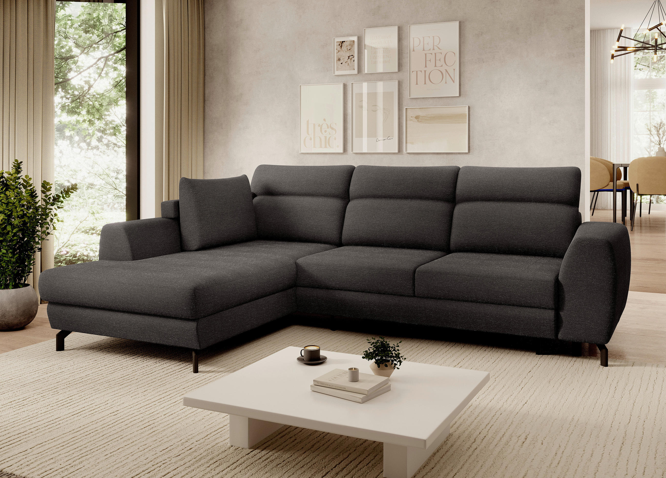 ECKSOFA Dunkelbraun Chenille  - Dunkelbraun/Schwarz, KONVENTIONELL, Textil/Metall (185/240cm) - Carryhome