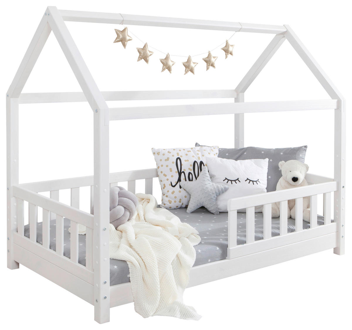 HAUSBETT 80/160 cm Weiss  - Weiss/Naturfarben, Modern, Holz/Textil (80/160cm) - MID.YOU