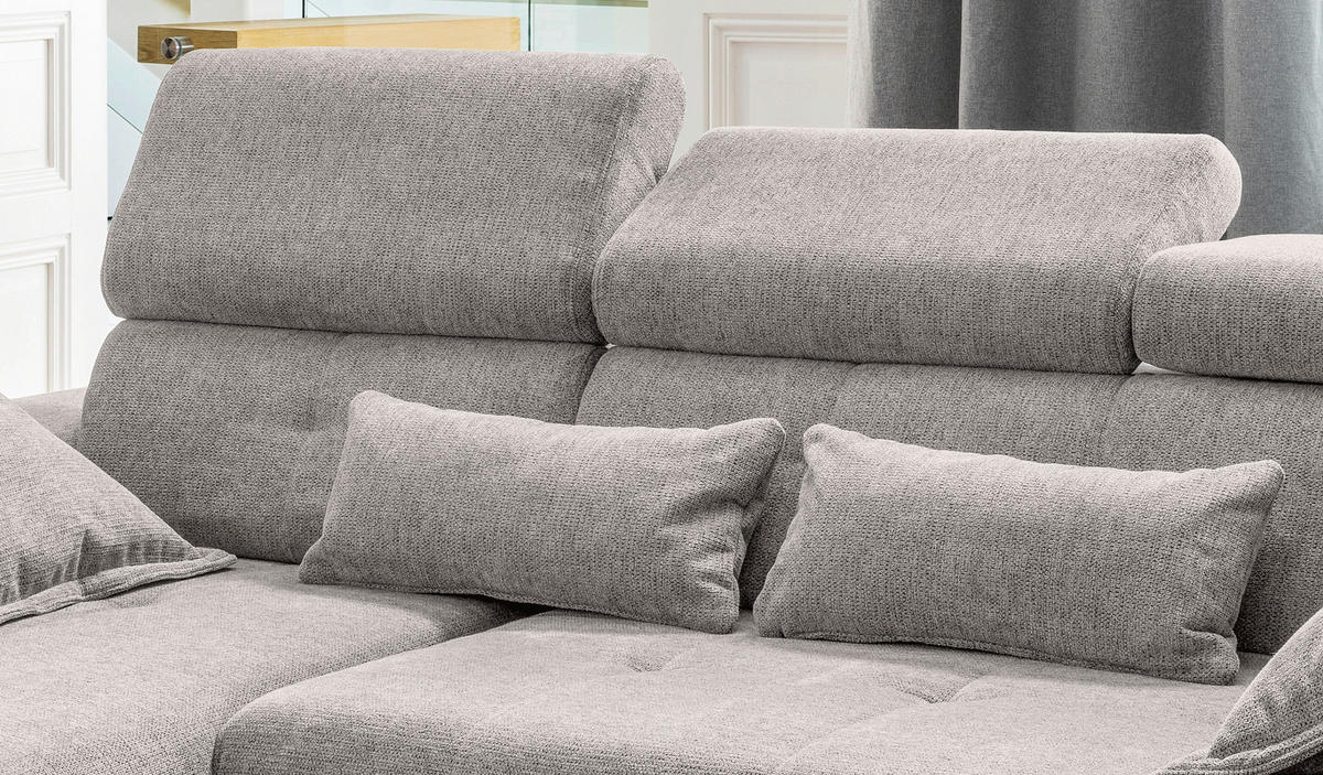 ECKSOFA NEAPEL Grau Chenille Zierkissen, Nierenkissen, Schlaffunktion, Kopfteilverstellung, Stauraum  - Schwarz/Grau, Basics, Textil/Metall (186/270cm) - Livetastic