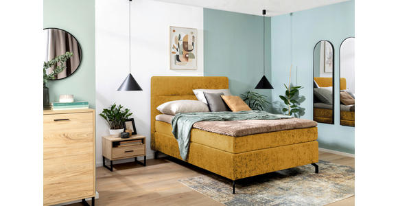 BOXSPRINGBETT 140/200 cm in Currygelb - Currygelb/Schwarz, Design, Textil/Metall (140/200cm) - Esposa