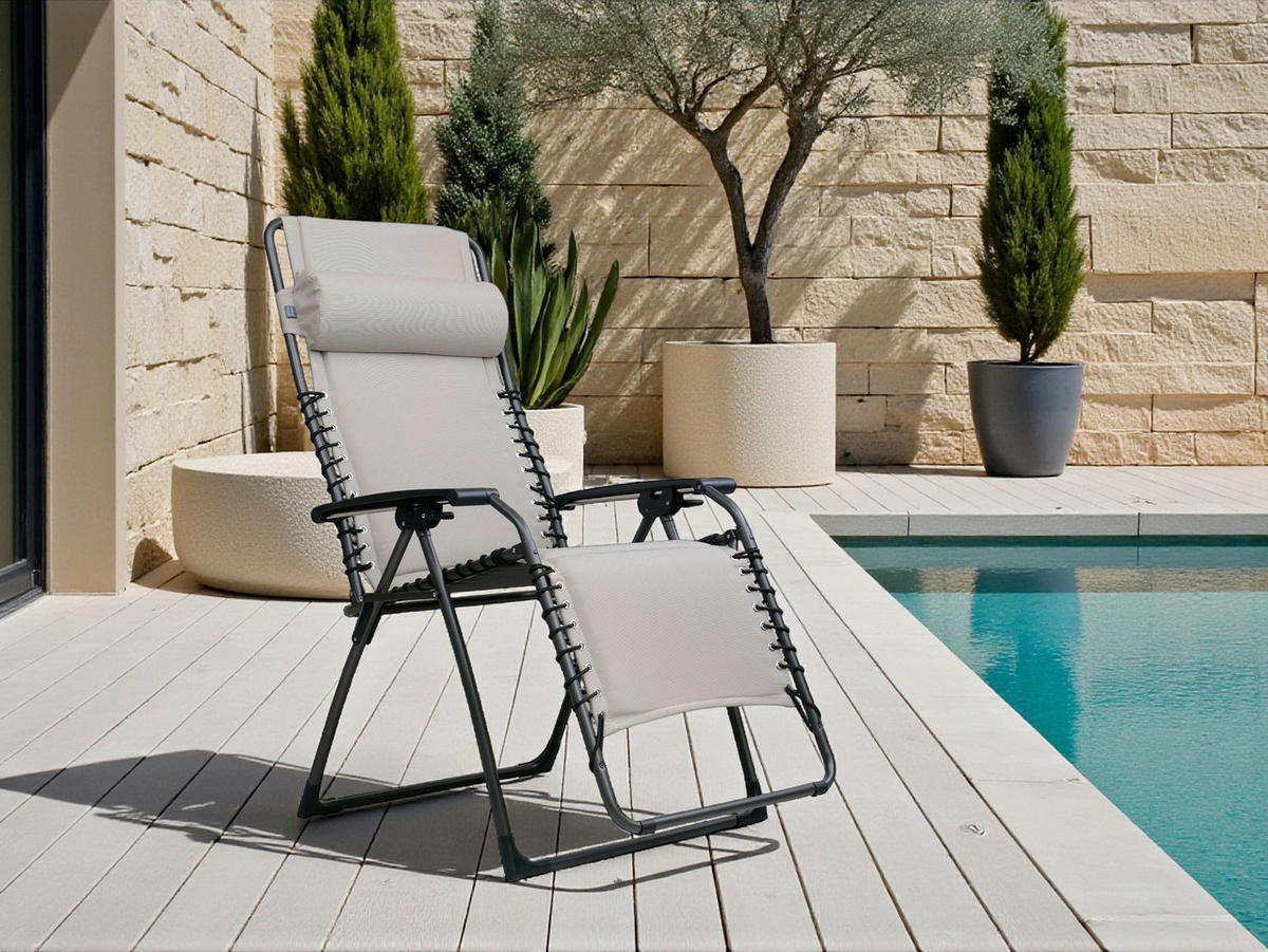 GARTEN-RELAXSESSEL 70/130/67 cm  - Anthrazit/Beige, Basics, Textil/Metall (70/130/67cm)