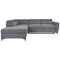 ECKSOFA Dunkelgrau Velours Bettkasten, Schlaffunktion, Rücken echt, Kopfteilverstellung, Liegefläche im Originalstoff  - Dunkelgrau/Schwarz, KONVENTIONELL, Textil/Metall (217/255cm) - Carryhome