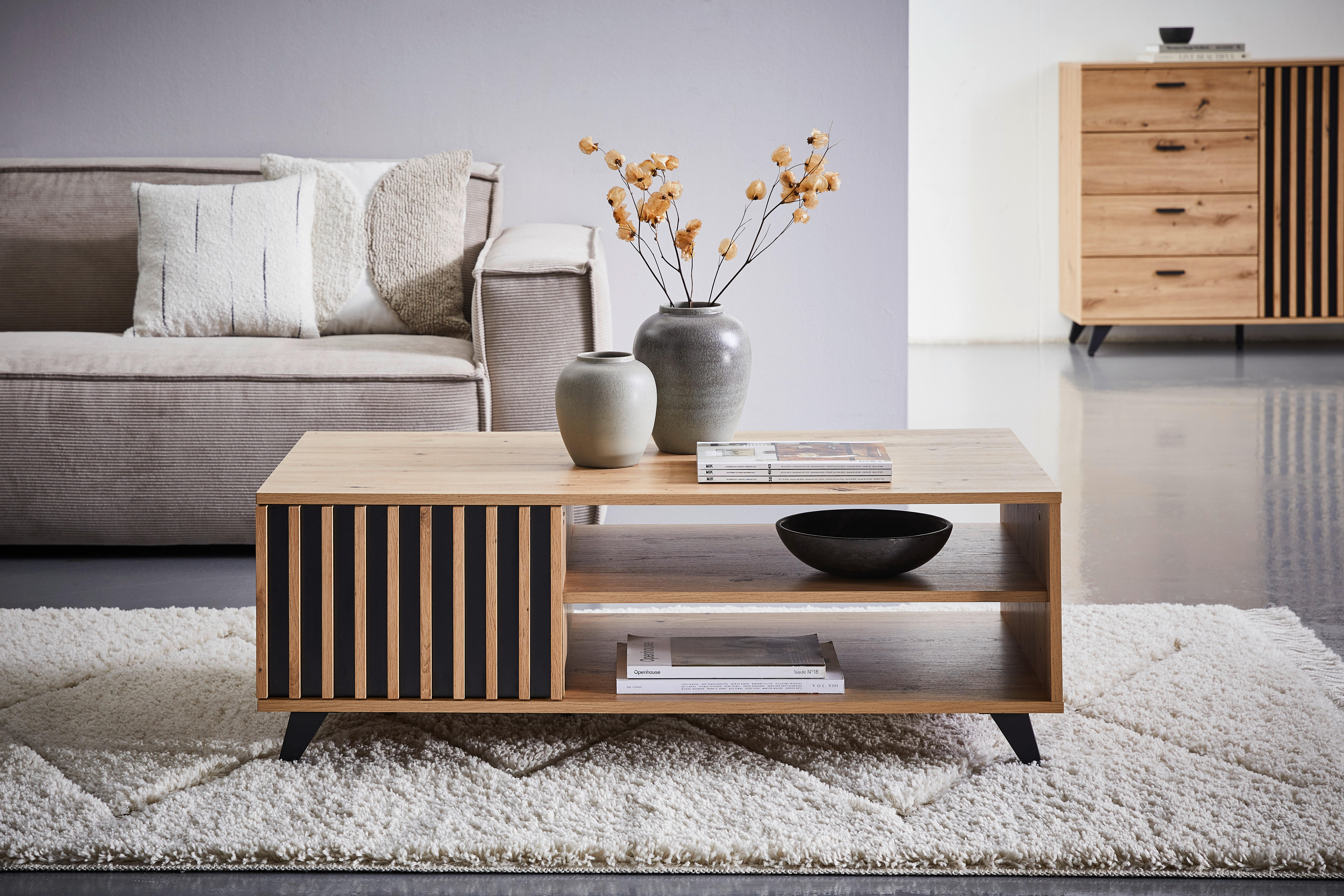 COUCHTISCH in Metall, Holzwerkstoff  - Eichefarben/Schwarz, LIFESTYLE, Holzwerkstoff/Metall (110/60/39cm) - MID.YOU