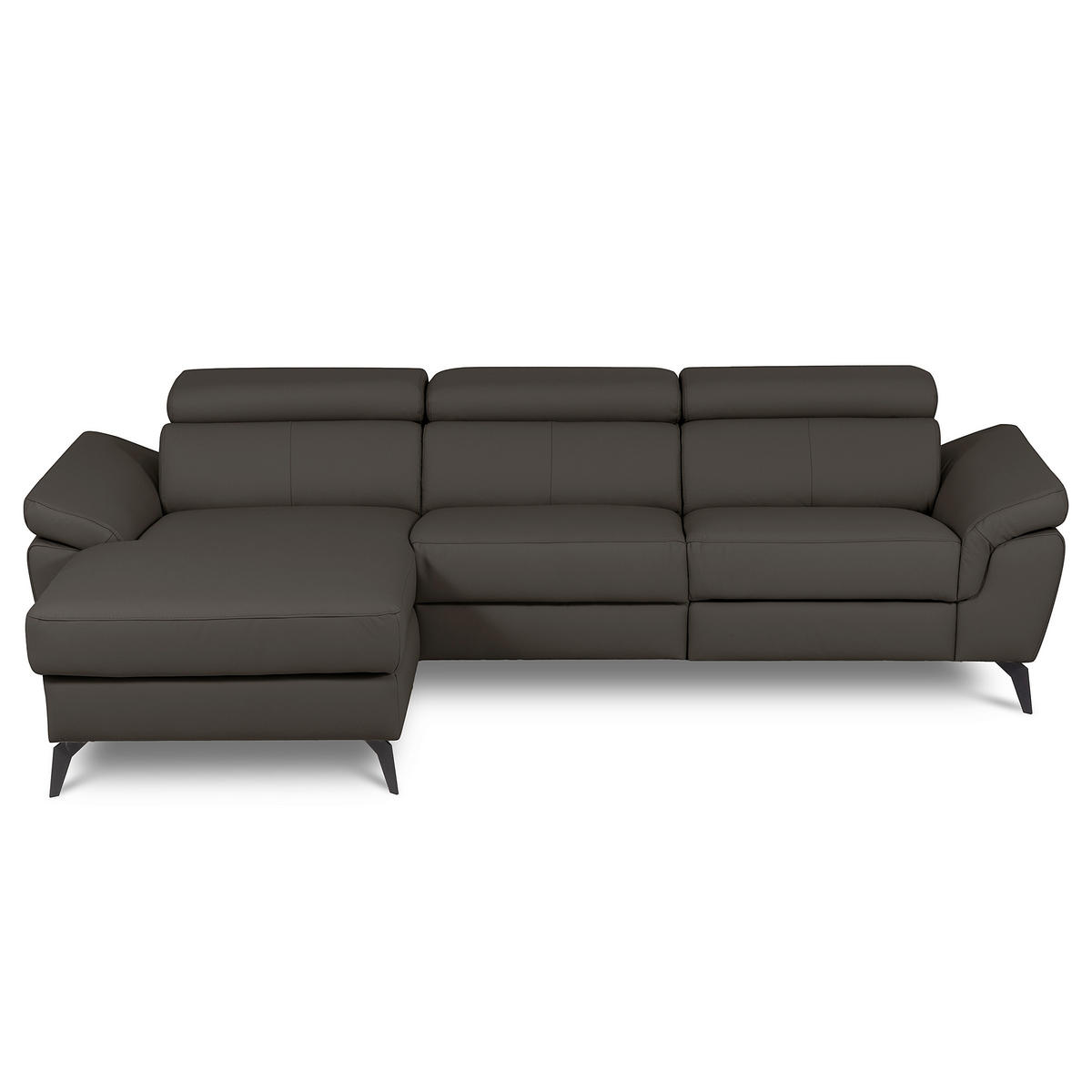 ECKSOFA SONO in Lederlook Echtleder Dunkelbraun Armteilverstellung, Kopfteilverstellung  179/252 cm  - Dunkelbraun/Schwarz, Design, Leder/Textil (179/252cm) - Livetastic