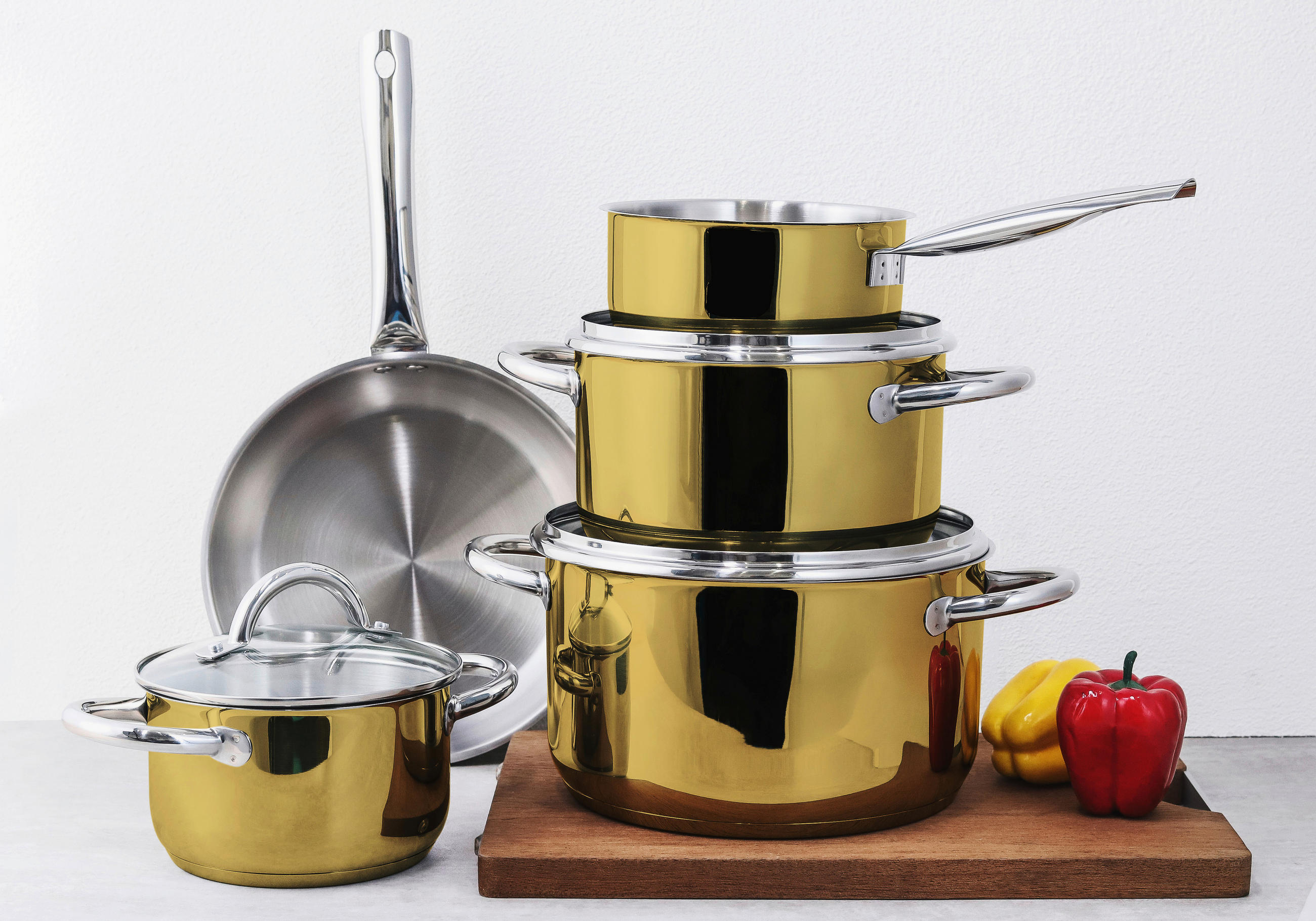KOCHTOPFSET 8-teilig - Goldfarben, Basics, Glas/Metall - Echtwerk
