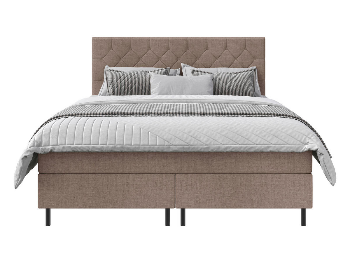 BOXSPRINGBETT 180/200 cm,  in Hellbraun, Matratze, Topper, H2 + H2 = mittel  - Hellbraun/Schwarz, KONVENTIONELL, Textil/Metall (180/200cm) - Chameo