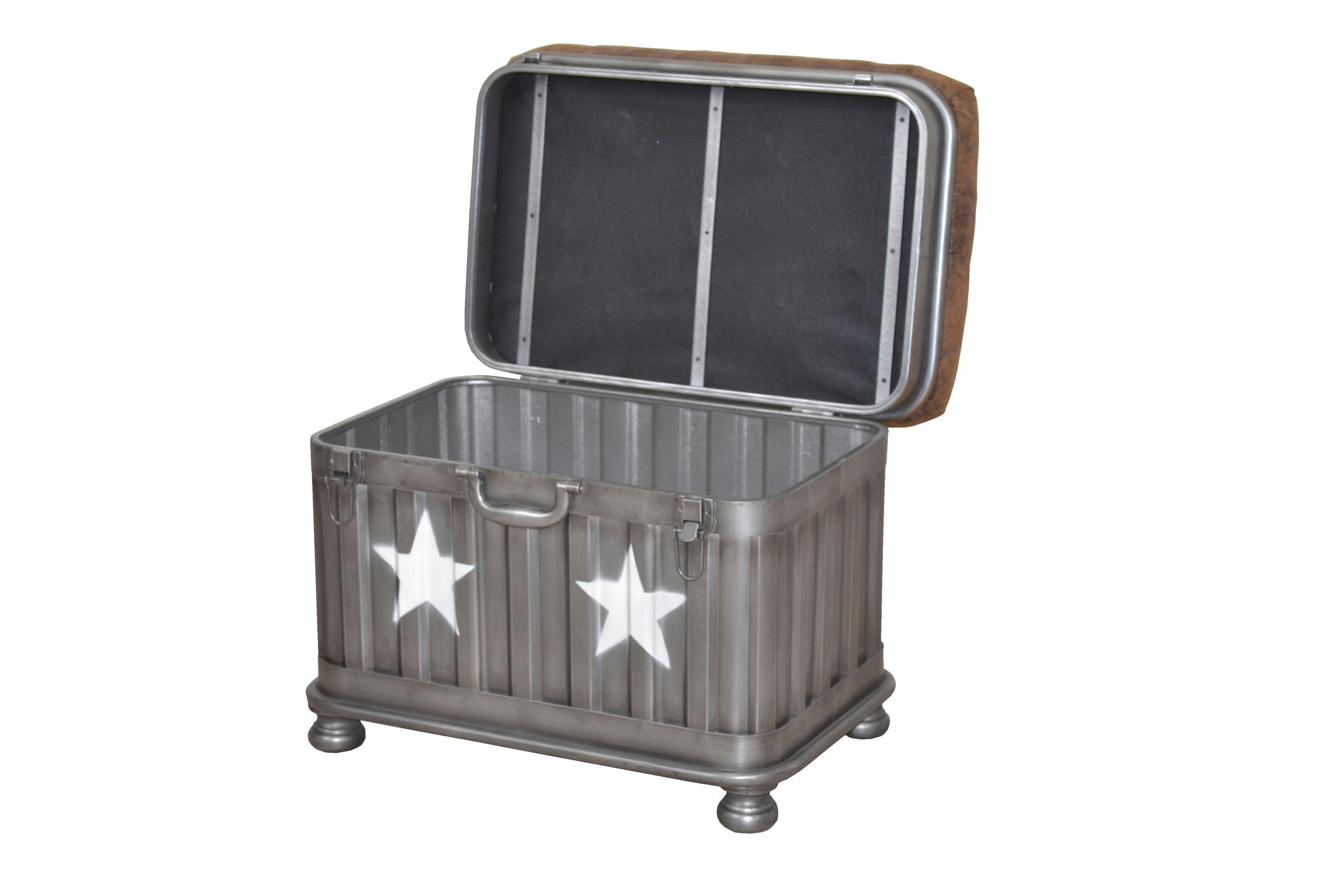 Thumbnail - Mid.you Hocker, Braun, Grau, Metall, Textil, Stern, Füllung: Schaumstoff, rechteckig, 51x46x35 cm, Stauraum, Wohnzimmer,...