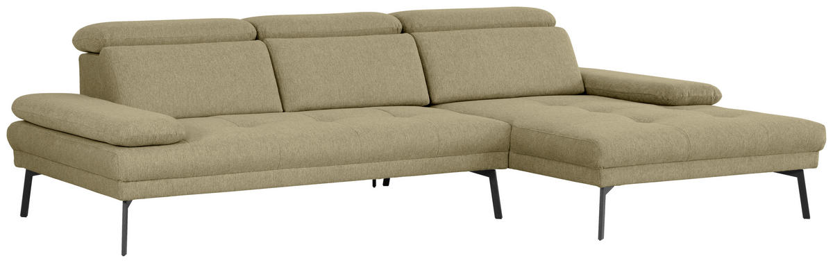 ECKSOFA Ottomane rechts, Eckteil  More_LZ Olivgrün Webstoff  - Schwarz/Olivgrün, Design, Textil/Metall (296/188cm) - Xora
