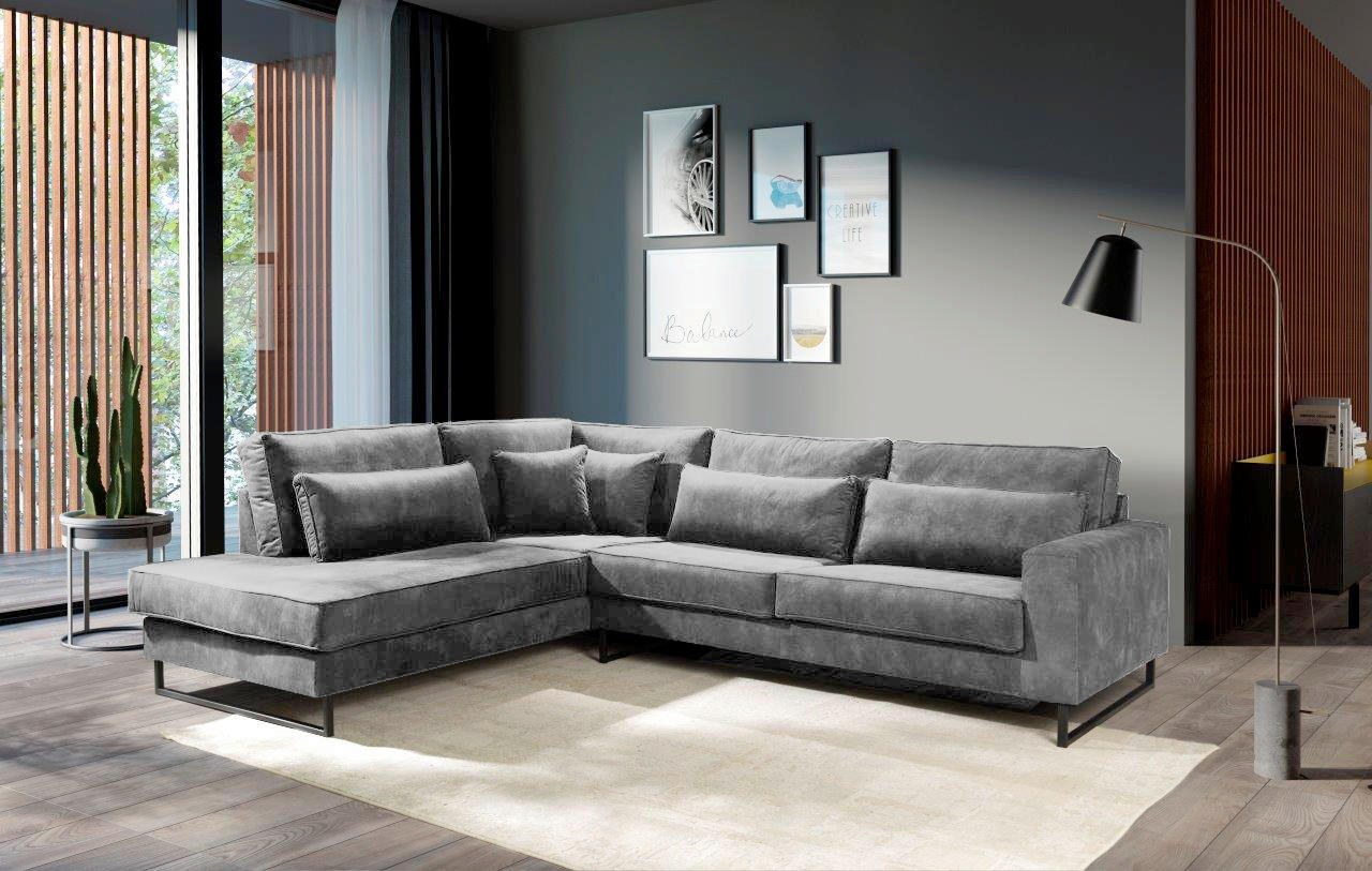 ROHOVÁ SEDAČKA, textil, kompozitné drevo, sivá - čierna/sivá, Konventionell, kov/kompozitné drevo (284/253cm) - Livetastic
