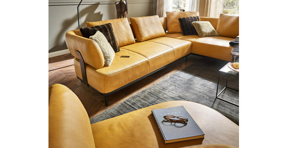 ECKSOFA in Echtleder Dunkelgelb  - Dunkelgelb/Schwarz, Design, Leder/Metall (302/237cm) - Dieter Knoll