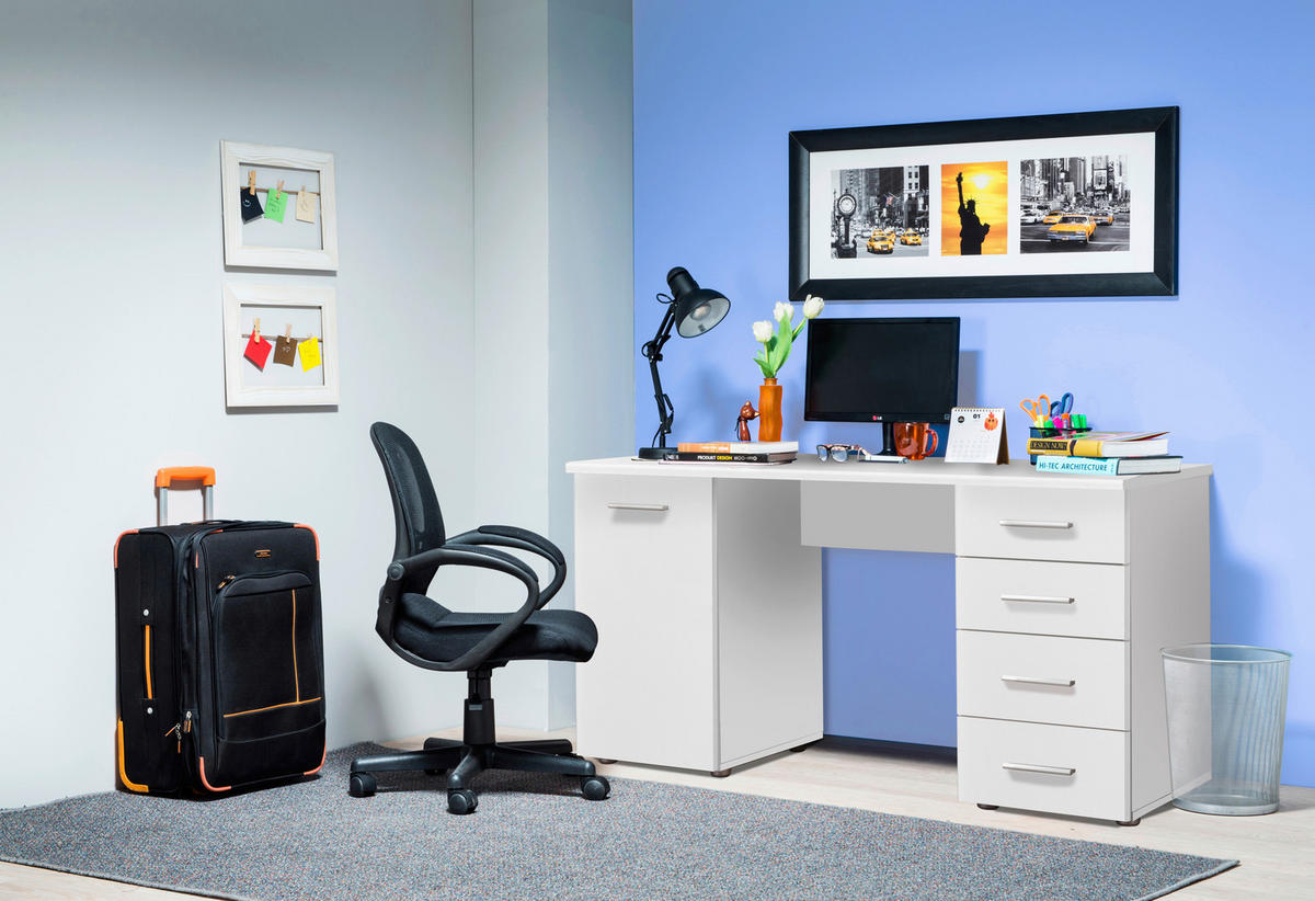 ÍRÓASZTAL 135/74/50 cm  - fehér, Basics, faalapú anyag (135/74/50cm) - Xora