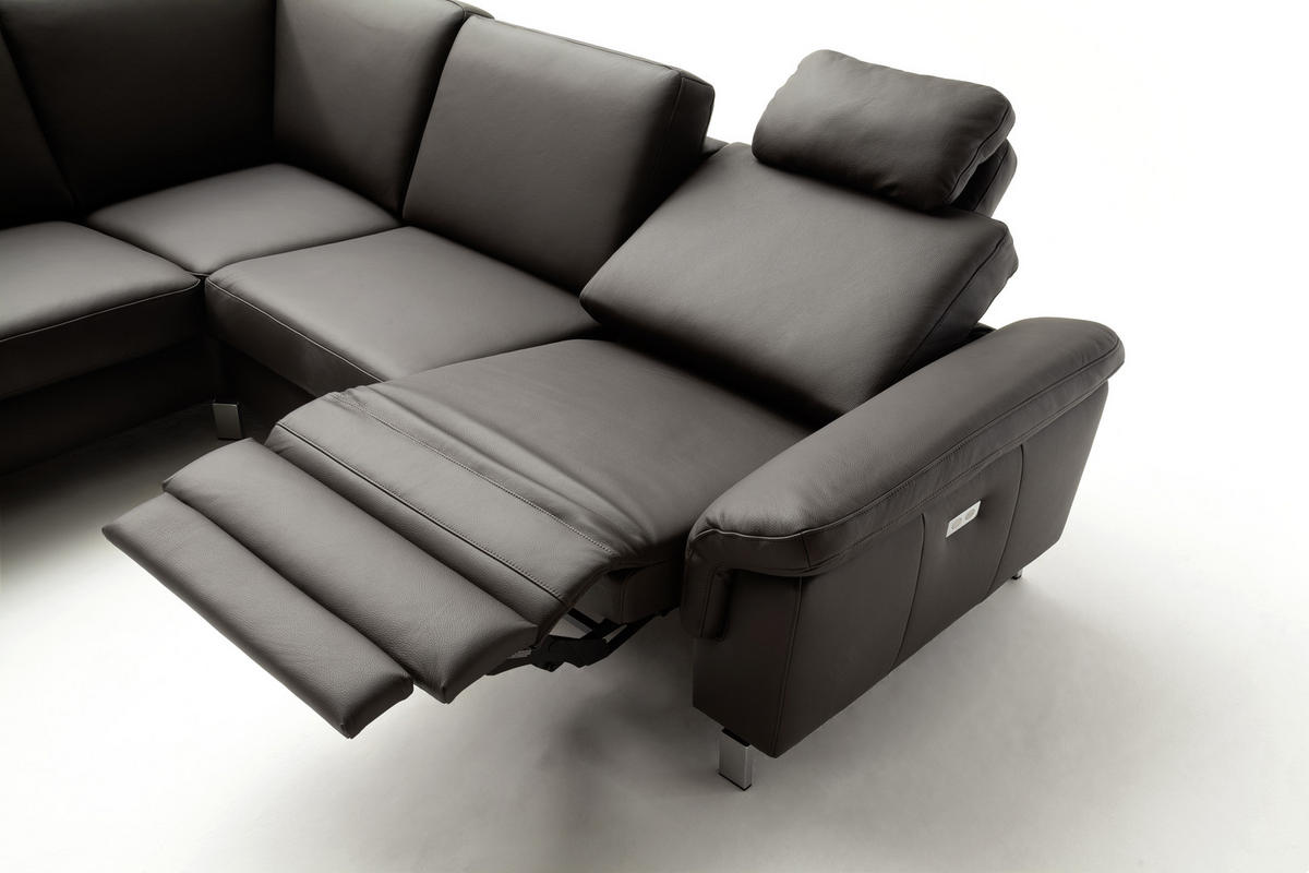ECKSOFA in Echtleder Dunkelbraun  - Chromfarben/Dunkelbraun, Design, Leder/Metall (200/271cm) - Pure Home Lifestyle